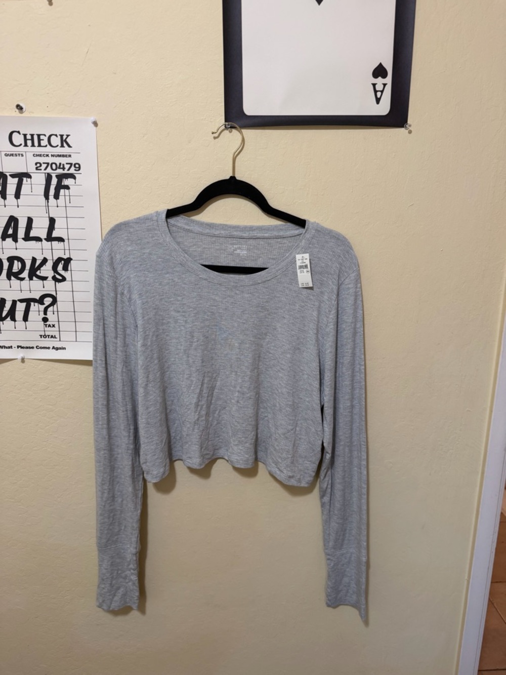aerie Heather Gray Long-Sleeve Cropped Tee